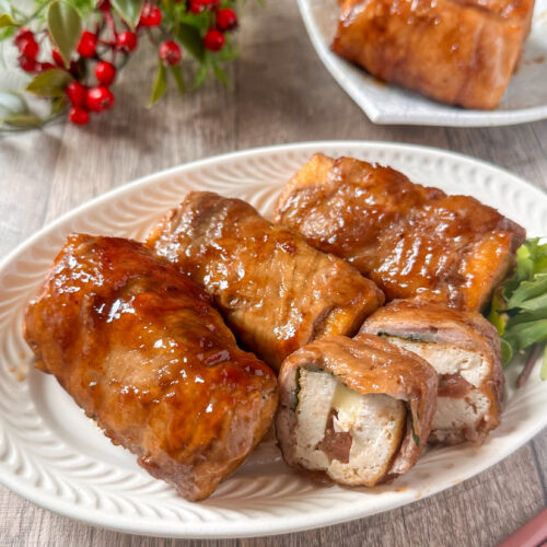 さっぱり♩梅ポン厚揚げチーズ肉巻き
